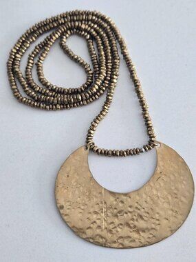 Modernist Brass Half Moon Long Necklace Pendant